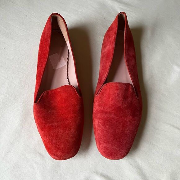 J. Crew Red Suede Cecile Smoking Slippers Women's Size 7 Minimalist Flats - Picture 3 of 8